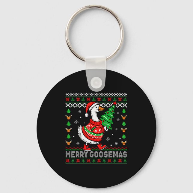 Merry Goosemas Christmas Funny Family Ugly Xmas Me Key Ring (Front)