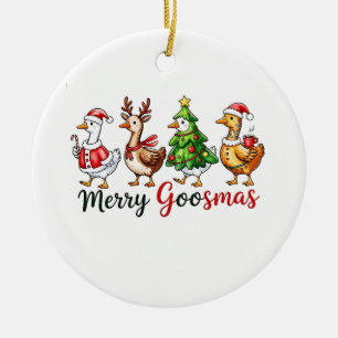  Merry Goosemas Christmas Goose Wearing Santa Hat Ceramic Tree Decoration