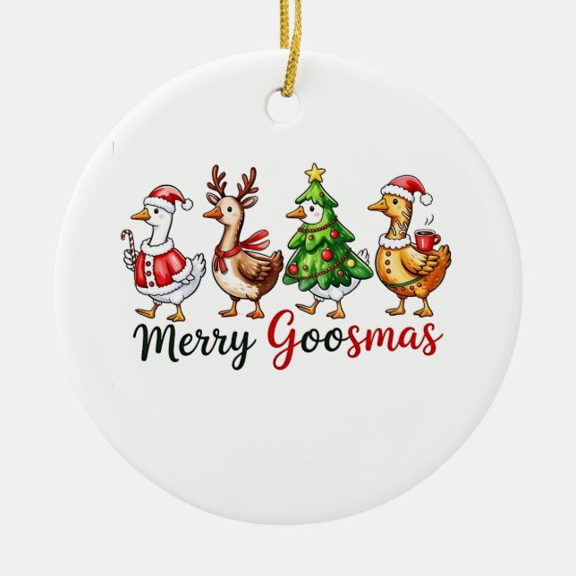  Merry Goosemas Christmas Goose Wearing Santa Hat Ceramic Tree Decoration (Front)
