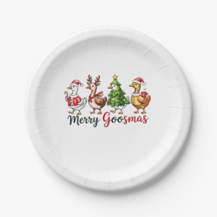Merry Goosemas Christmas Goose Wearing Santa Hat Paper Plate