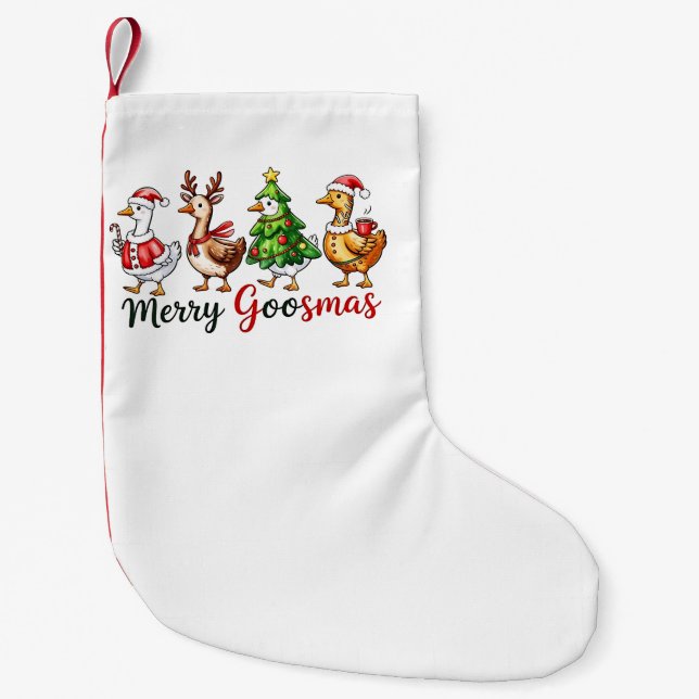  Merry Goosemas Christmas Goose Wearing Santa Hat Small Christmas Stocking (Front)
