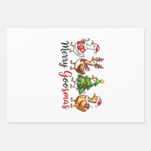 Merry Goosemas Christmas Goose Wearing Santa Hat Wrapping Paper Sheet