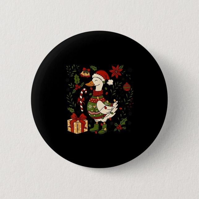 Merry Goosemas Christmas Lights Goose Duck Boho Fl 6 Cm Round Badge (Front)