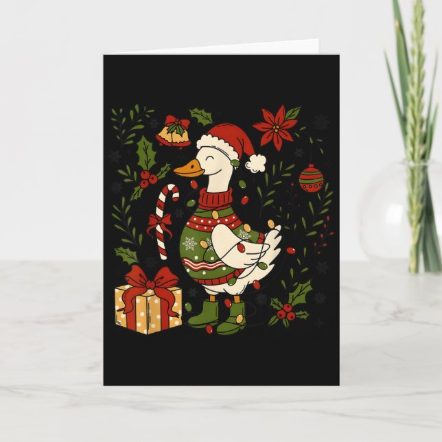 Merry Goosemas Christmas Lights Goose Duck Boho Fl Card (Front)