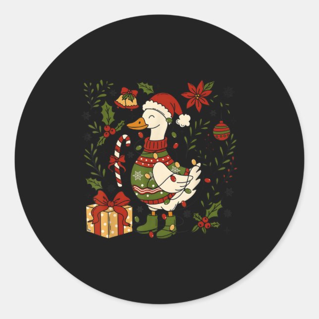 Merry Goosemas Christmas Lights Goose Duck Boho Fl Classic Round Sticker (Front)