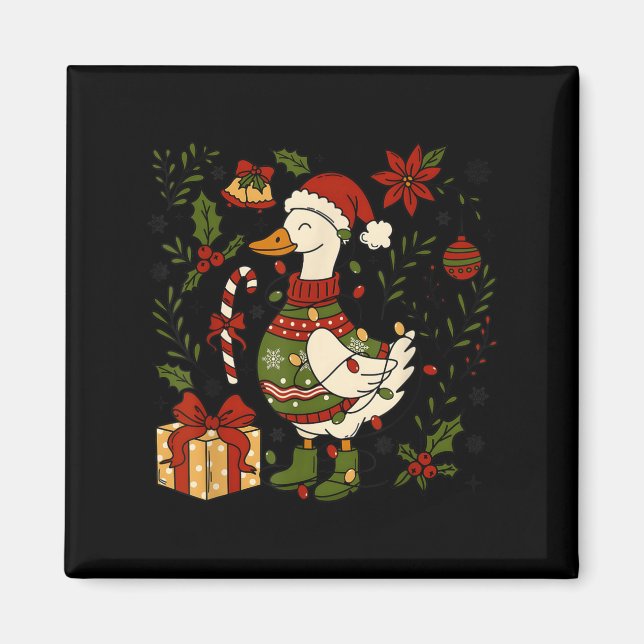 Merry Goosemas Christmas Lights Goose Duck Boho Fl Magnet (Front)