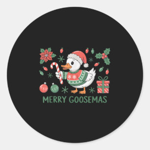 Merry Goosemas Cute Christmas Goose Santa Hat Ligh Classic Round Sticker