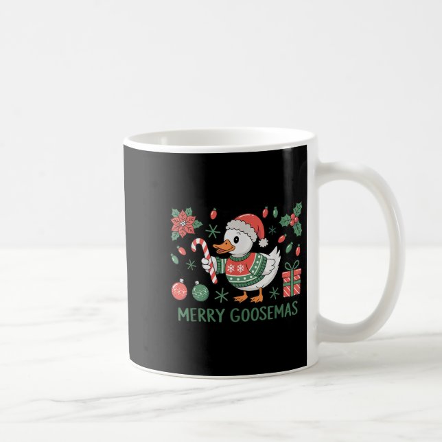 Merry Goosemas Cute Christmas Goose Santa Hat Ligh Coffee Mug (Right)
