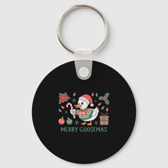 Merry Goosemas Cute Christmas Goose Santa Hat Ligh Key Ring (Front)