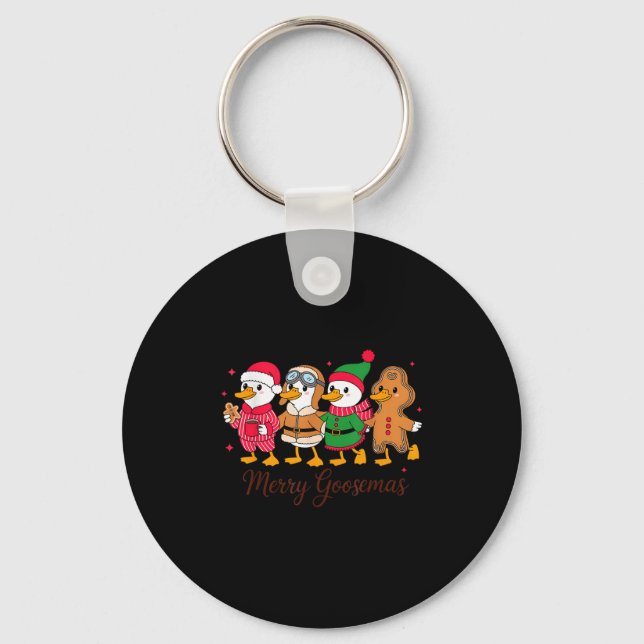 Merry Goosemas Cute Festive Goose Christmas  Key Ring (Front)
