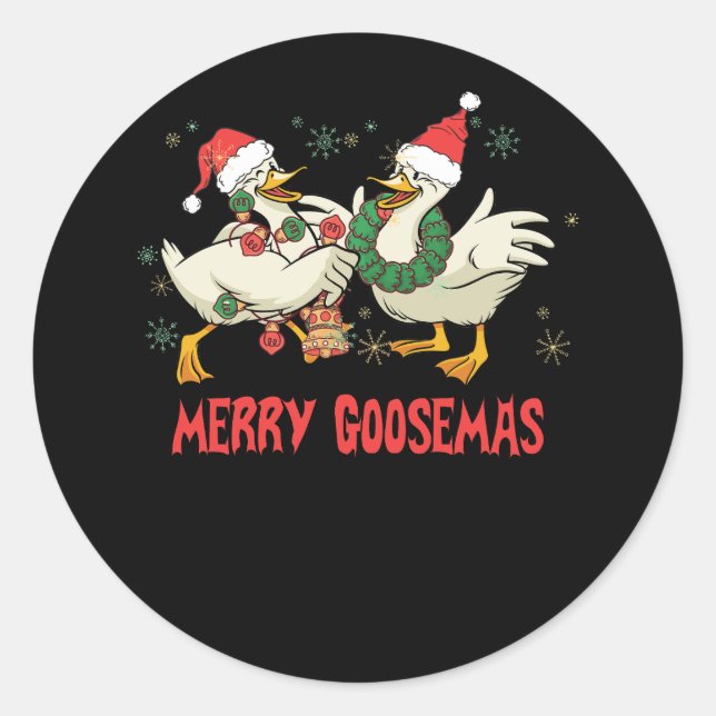 Merry Goosemas Funny Christmas Duck Silly Goose Me Classic Round Sticker (Front)