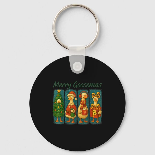 Merry Goosemas Funny Festive Goose Brushstroke Chr Key Ring (Front)