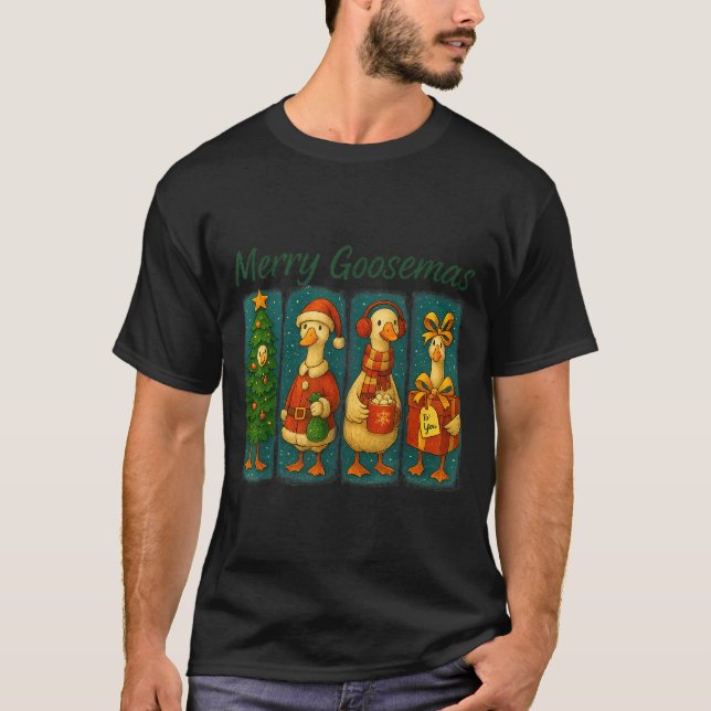 Merry Goosemas Funny Festive Goose Brushstroke Chr T-Shirt (Front)