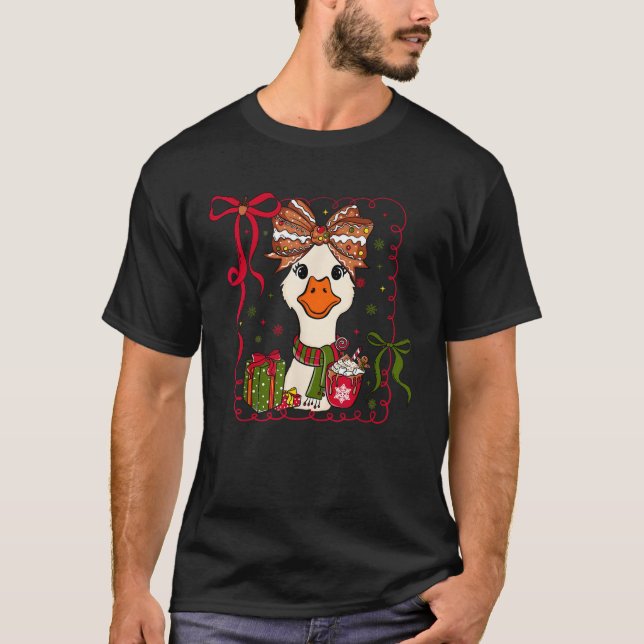 Merry Goosemas Silly Goose Duck Bow Christmas Ligh T-Shirt (Front)