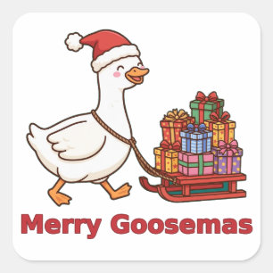 Merry Goosemas Silly Goose Sled Sticker