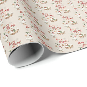 Merry Goosemas   Whimsical Goose Christmas Holiday Wrapping Paper