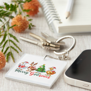 Merry Goosmas Christmas Funny Goose Tri-Blend Shir Key Ring