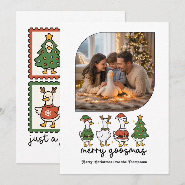 Merry Goosmas Funny Goose Christmas Photo Holiday Card (Front/Back)
