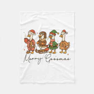 Merry Goosmas Goose Christmas Humour Fleece Blanket