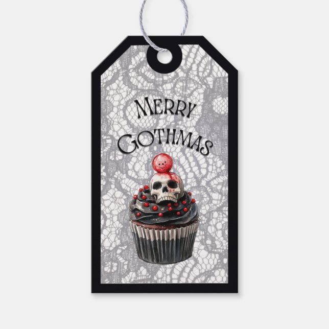 Merry Gothmas Skull Cupcake Gift Tag (Front)