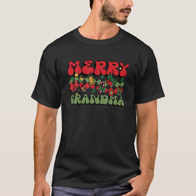 Merry Grandma Retro Style Christmas Tis The Season T-Shirt (Front)