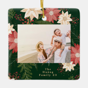 merry green christmas photo botanical frame ceramic ornament