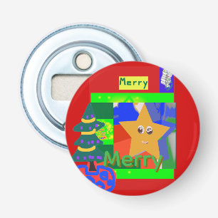 Merry Green Name on Red Christmas  Bottle Opener