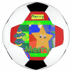 Merry Green Name on Red Christmas Football