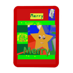 Merry Green Name on Red Christmas Magnet
