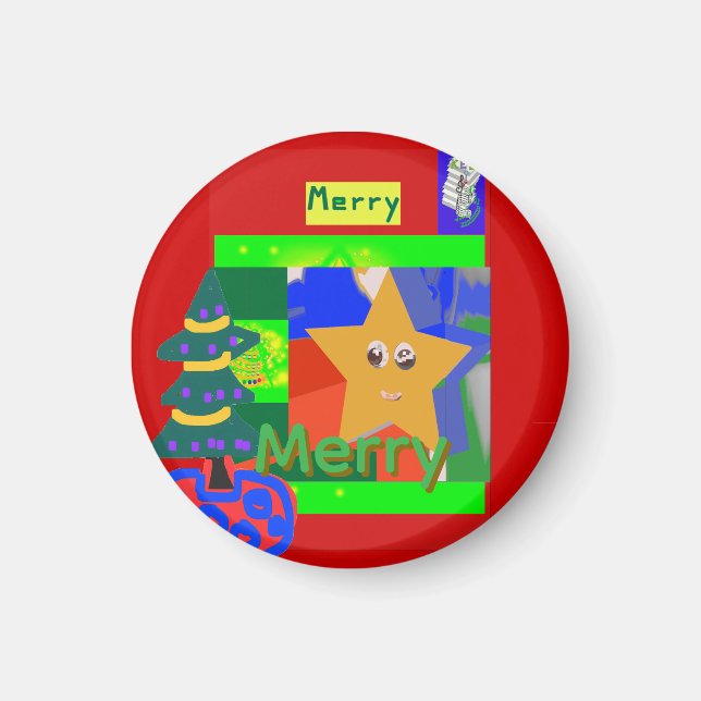 Merry Green Name on Red Christmas  Magnet (Front)