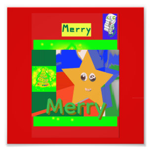 Merry Green Name on Red Christmas Photo Print