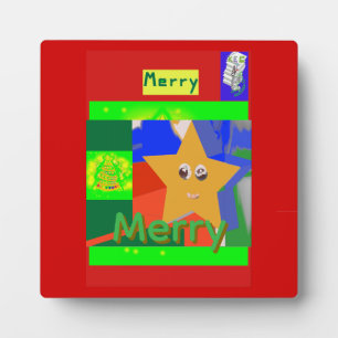 Merry Green Name on Red Christmas Plaque