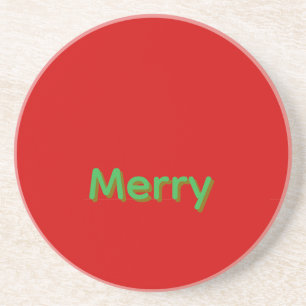 Merry Green Name on Red Coaster