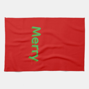 Merry Green Name on Red Tea Towel