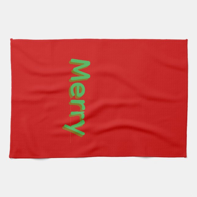 Merry Green Name on Red Tea Towel (Horizontal)