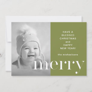 Merry Green Photo Christmas Card Holiday Greeting