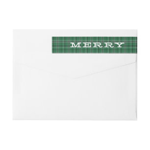 Merry Green Plaid Christmas Return Address Wrap Around Label