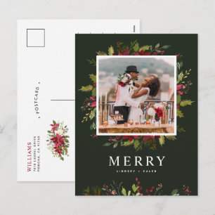 Merry Greenery Editable Colours Photo Holiday Postcard
