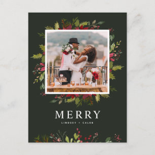 Merry Greenery   Editable Colours Photo Holiday Postcard