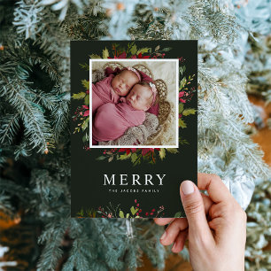 Merry Greenery Magnetic Holiday Photo Card