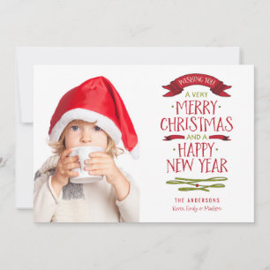 Merry Greetings Red Banner Holiday Photo Card