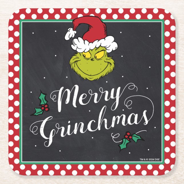 Merry Grinchmas | Grinch Holiday Party Square Paper Coaster (Front)