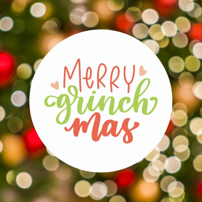Merry Grinchmas Modern and Trendy Christmas  Classic Round Sticker (Creator Uploaded)