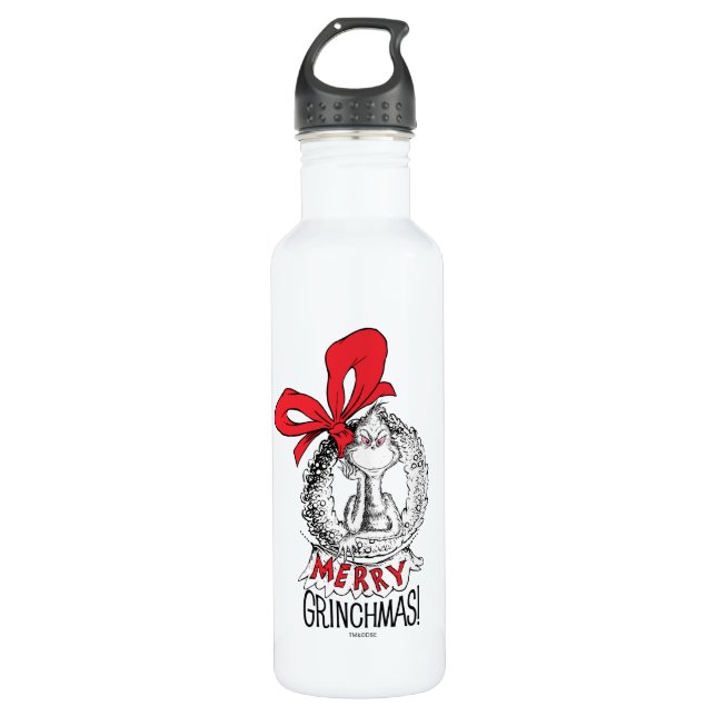 Merry Grinchmas Wreath Grinch 710 Ml Water Bottle (Front)