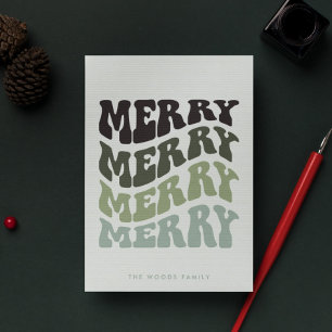 Merry Groovy Wavy Green Typography Christmas Holiday Card