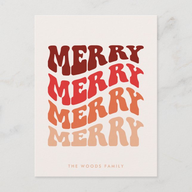 Merry Groovy Wavy Red Typography Christmas Holiday Postcard (Front)