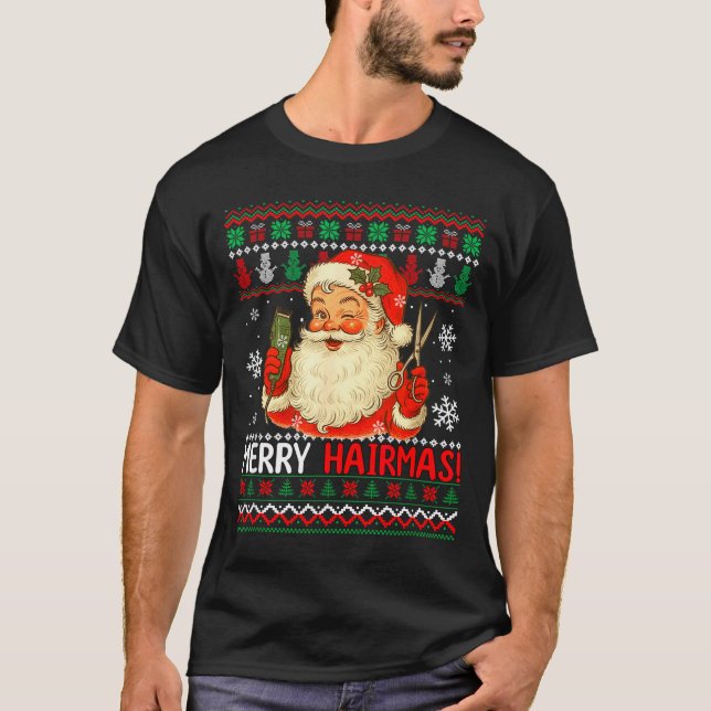 Merry Hairmas Christmas Sweater Santa Hairstylist  (Front)