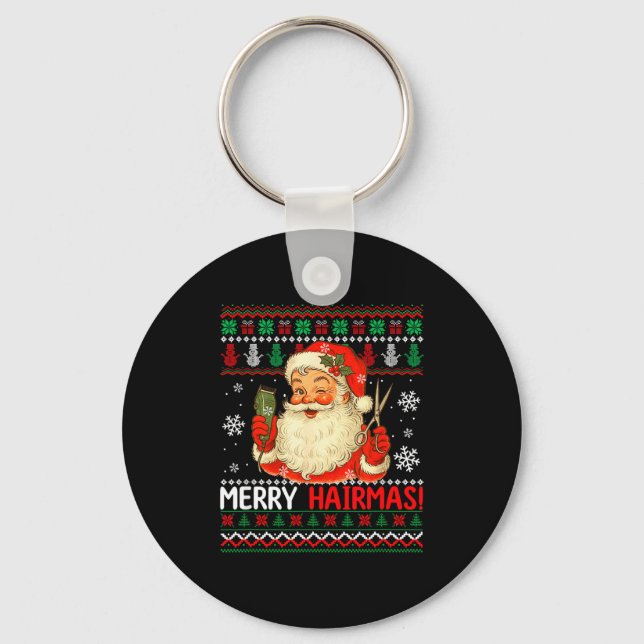 Merry Hairmas Christmas Sweater Santa Hairstylist  Key Ring (Front)