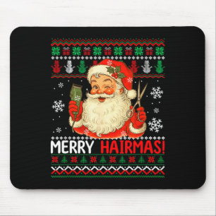 Merry Hairmas Christmas Sweater Santa Hairstylist Mouse Mat