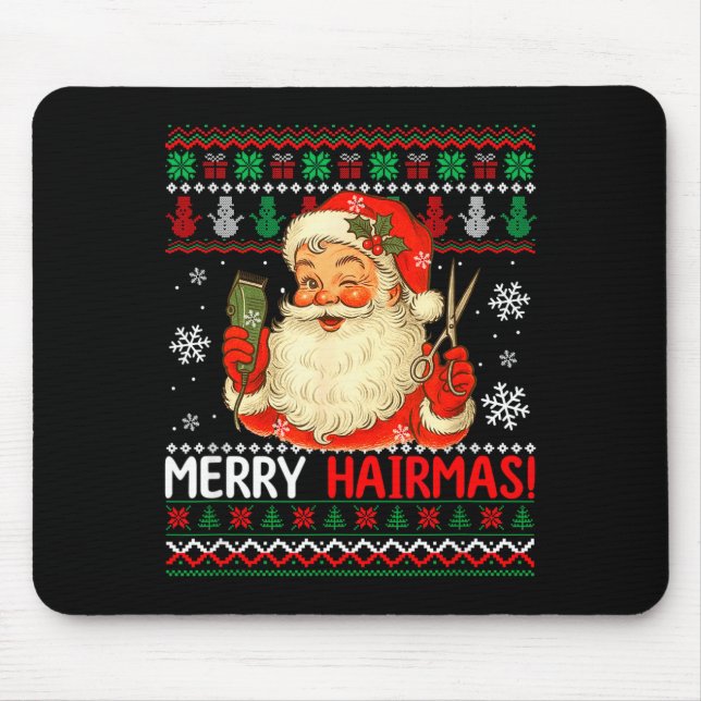 Merry Hairmas Christmas Sweater Santa Hairstylist  Mouse Mat (Front)